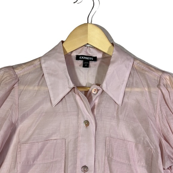 Express Light Pink Two Pocket Balloon Sleeve Button Down Shirt - Picture 2 of 10